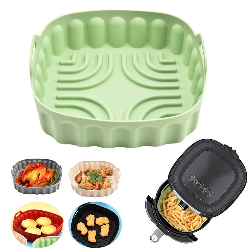 Silicone Air Fryer Basket Square Tray for Airfryer Easy Clean Dish Liner Pizza Plate Grill Pan Mat Air Fryer Molds Accessories