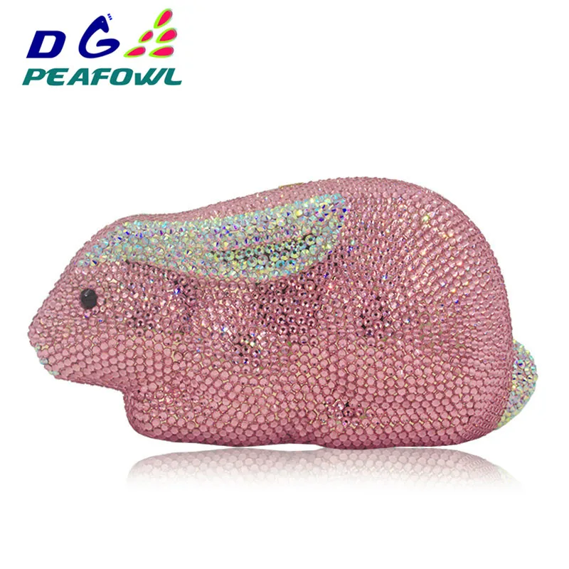 Women Evening Handbags Lovely Pink Rabbit Shape Party Bags Ladies Animal Clutch Bags Luxury Crystal Pochette Wedding Bags 131419