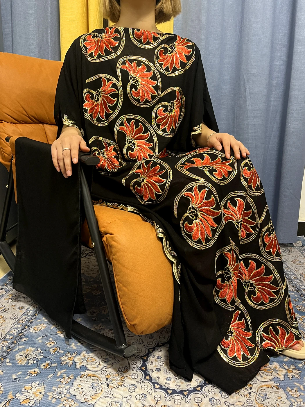 Abayas женский тюлевый халат с Черными Блестками и цветами мусульманская мода