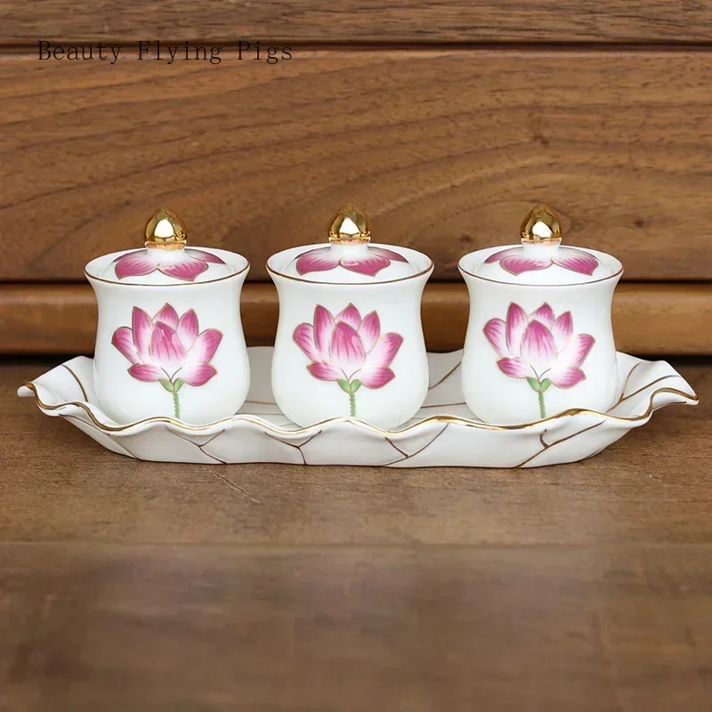 Китайская керамическая чашка для подачи воды Гуаньинь три чашки чаша Будды с