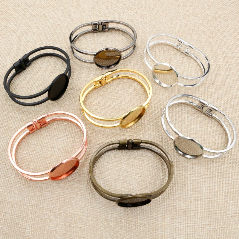 

High Quality 20mm 25mm 7 Colors Plated Bangle Base Bracelet Blank Findings Tray Bezel Setting Cabochon Cameo