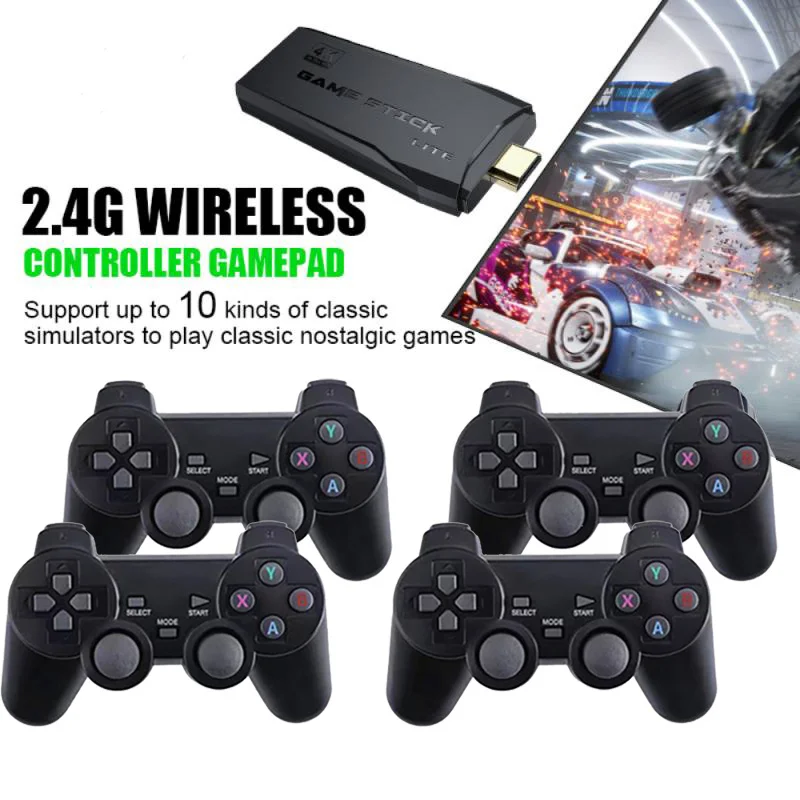 

4K TV Console Video Game With 2.4G Wireless Controller 10000 Classic Games Support PS1/GBA Retro Dendy Game Console Four Gamepad