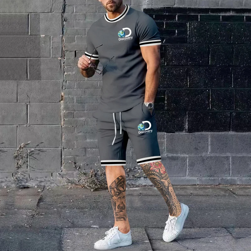 Men's Summer Slim Round Neck High Quality Short Sleeve Shorts Set Men's Fashion Sports Outdoor T-Shirt Casual 2-Piece Set
