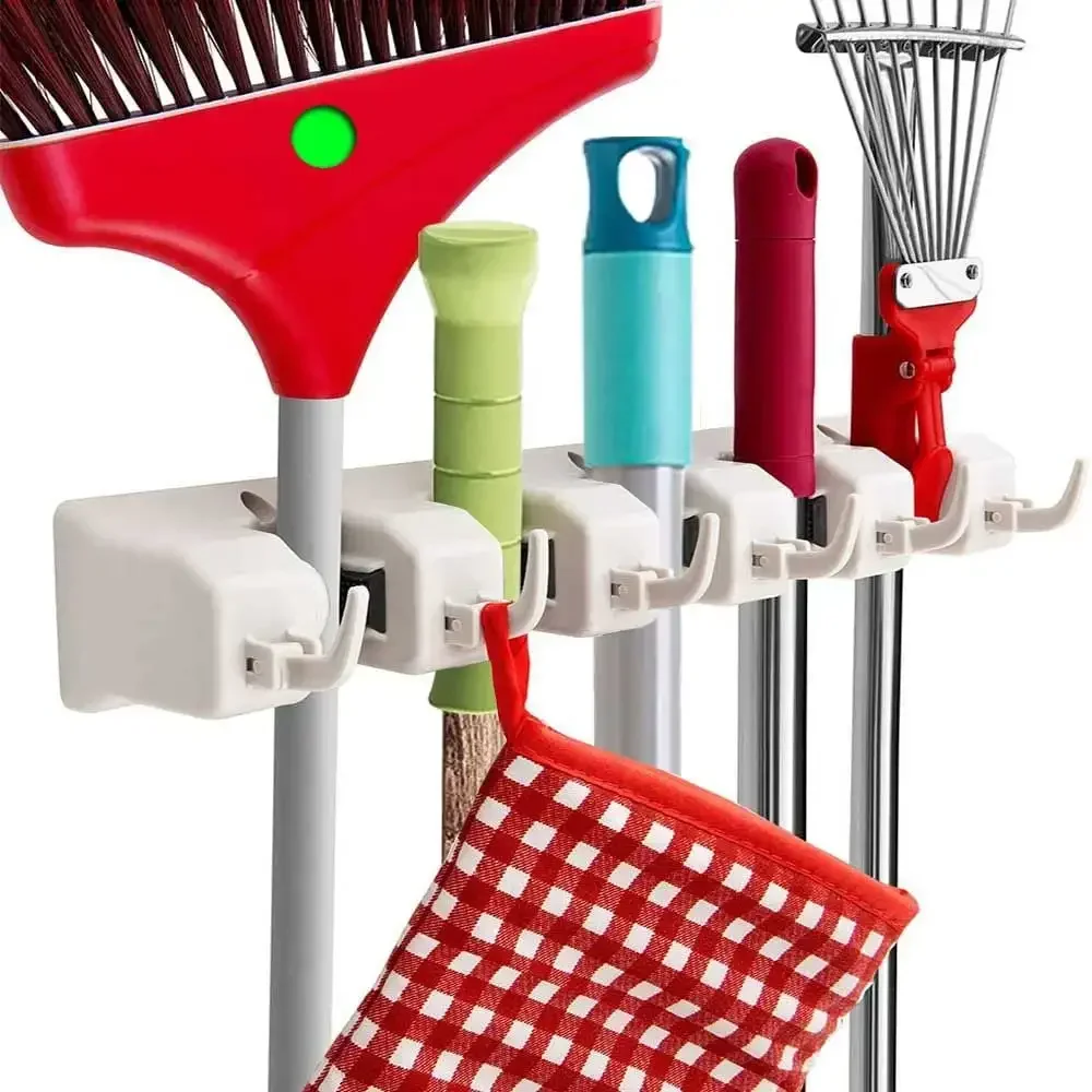 

g Broom Organizer Wall Mount，Mop and Broom Holder Wall Mount，Garage Storage Rack&Garden Tool Organizer，5 Position 6