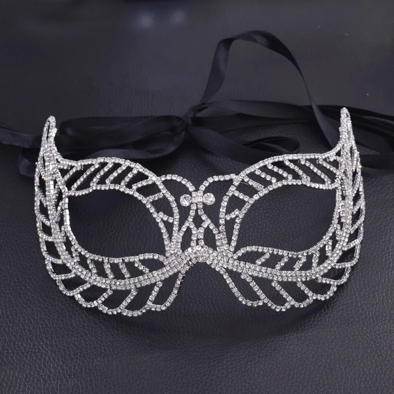 

Bling fashion women party rhinestone mask crystal girls eye Masquerade half face luxury party jewelry silver color