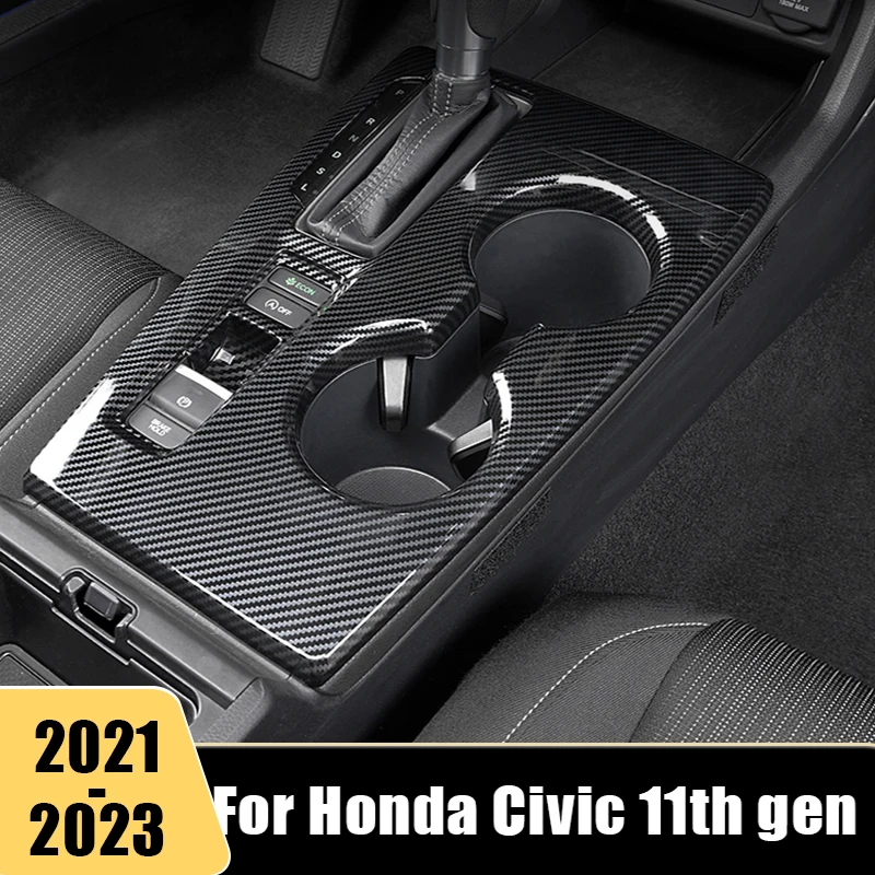 

Carbon Fiber Car Gear Shift Box Panel Cover Trim Frame Internal Decoration Accessories For Honda Civic 11th gen 2021 2022 2023