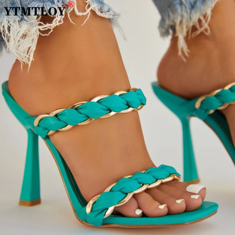 

Женские пляжные шлепанцы, ажурные сандалии на высоком каблуке, праздничные тапочки, сланцы с цепочкой, 8, лето