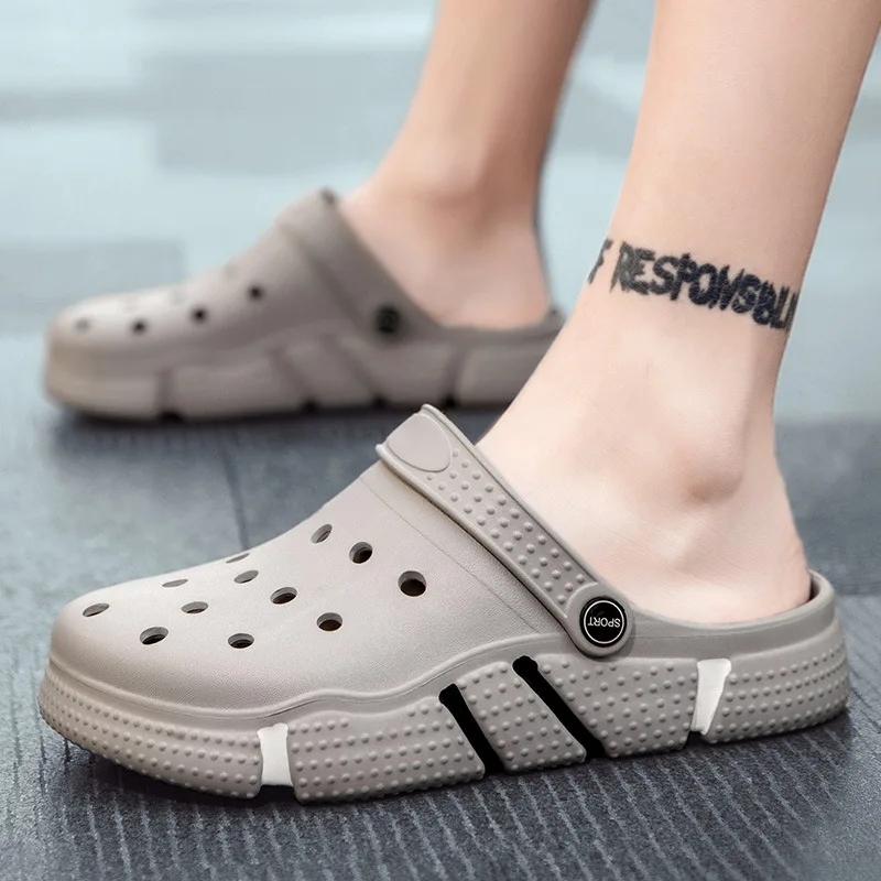 

Summer men's trend non-slip soft bottom hollowed-out bowtoe sandals wear thick soled beach women shoes slippers