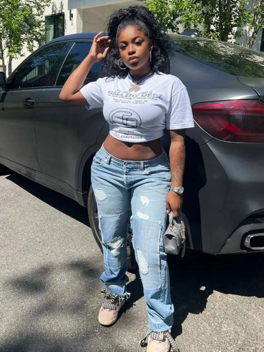 LW Plus Size Geometric Letter Print T-shirt Crew Neck Short Sleeve Short Top For Women Casual Fashion Trendy Large Sizes Tees