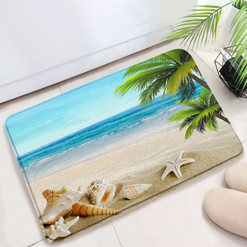 

Beach Starfish Sea Bath Mat Shell Ocean Palm Tree Bathroom Mats Washable Cover Floor Rug Carpets Home Bath Decorations