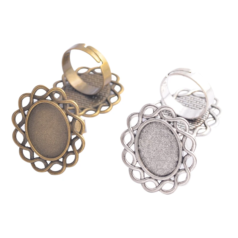 

Fit 13x18mm 5pcs Bronze and Antique Silver Plated Colors Oval Adjustable Ring Settings Blank/Base,Fit 13x18mm Glass Cabochons