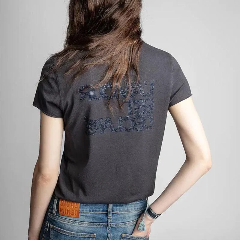 Zadig Женские футболки Модная серая летняя футболка с коротким рукавом Женская