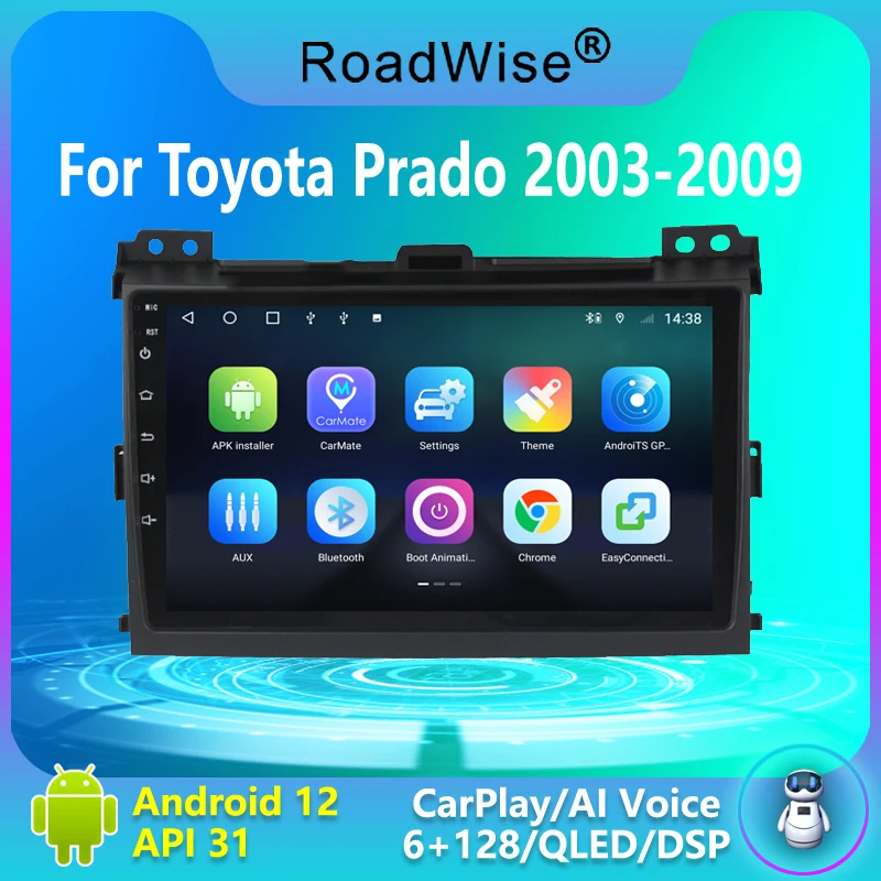 Roadwise Android автомобильный радиоприемник мультимедийный Carplay для land Cruiser Toyota Prado 120 2003