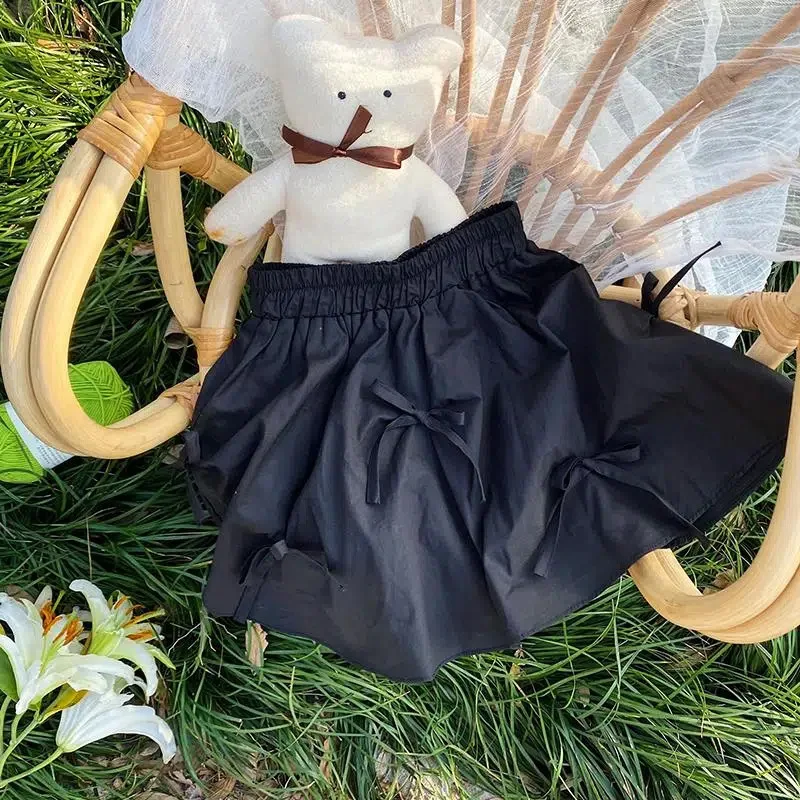 RiniLucia Kids Girls Summer Skirts 2022 New Arrival Children Princess Cotton Skirts Bowknot Teenage Girls Cute Solid Skirts