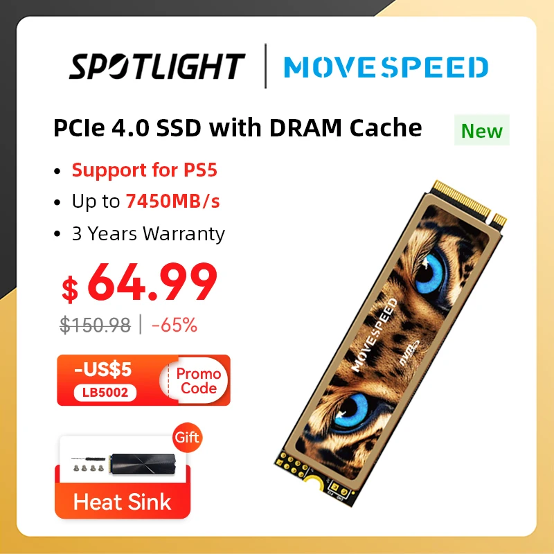 

MOVESPEED SSD NVMe M2 2280 with DRAM Cache 4TB 2TB 1TB 7450MB/s Solid State Hard Disk M.2 PCIe 4.0x4 SSD Drive for PS5 PC