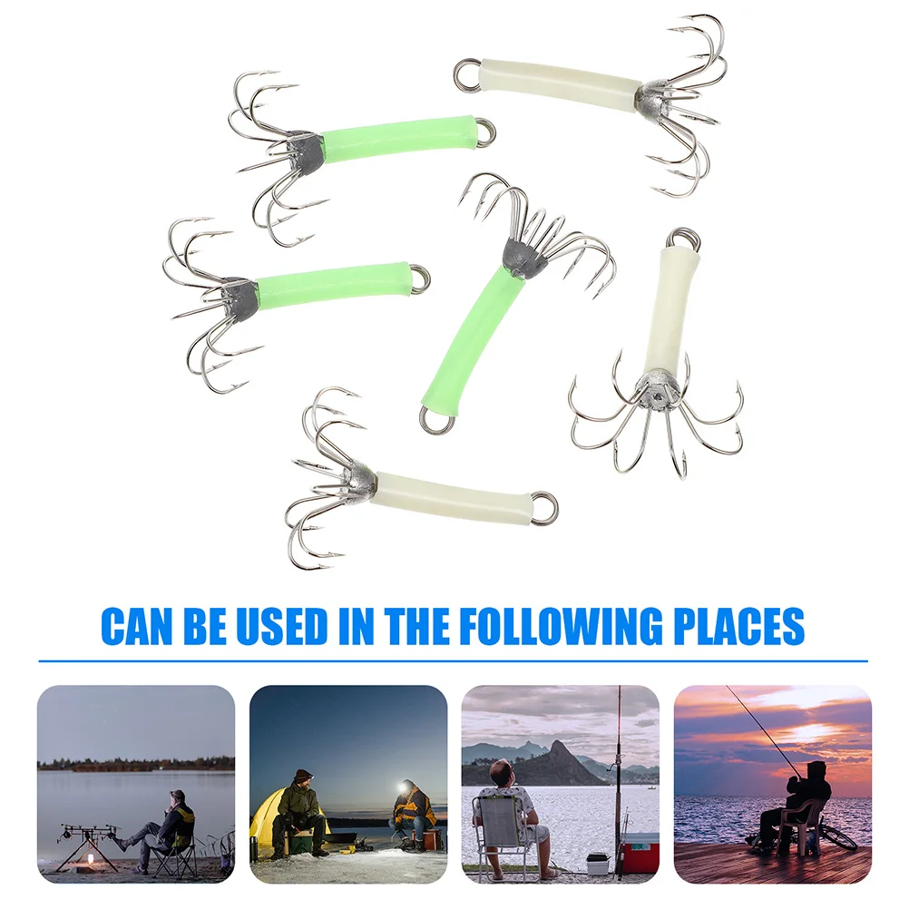 

6 Pcs Squid Hook Luminous Fishing Bait Artificial Lure Fluorescent Jigs Tool Hooks Bionic Stainless Steel
