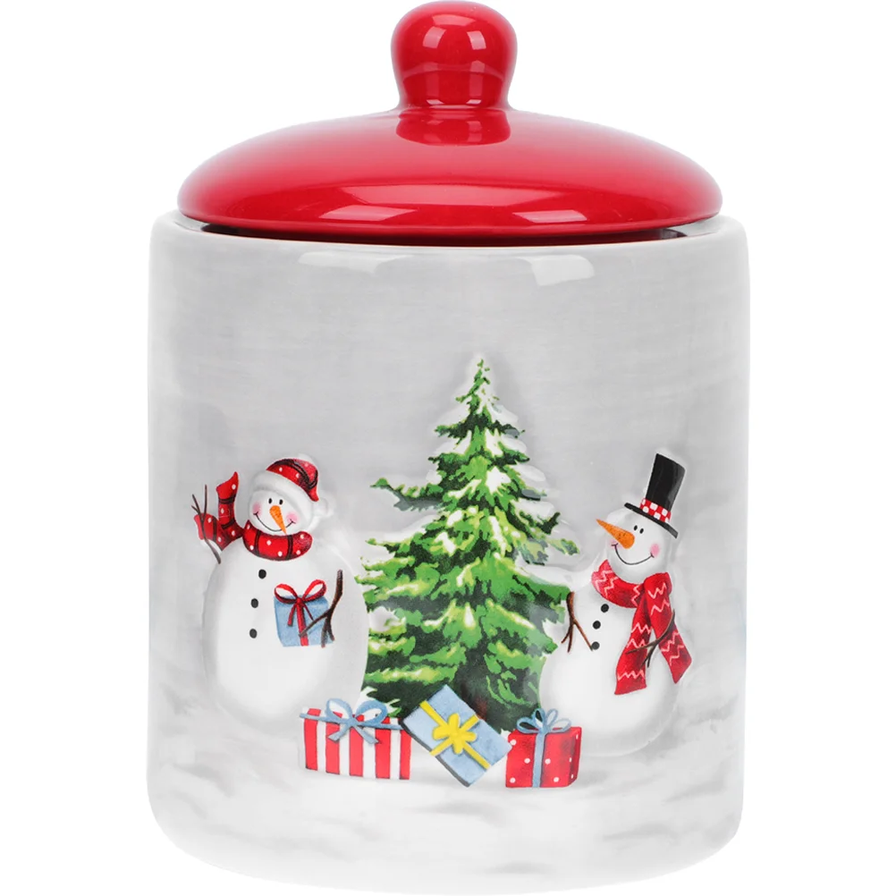 

Jar Ceramic Christmas Cookie Storage Jars Tea Containercandy Caseholderlid Snowman Canisters Kitchen Gift Sealed Can Jewelry