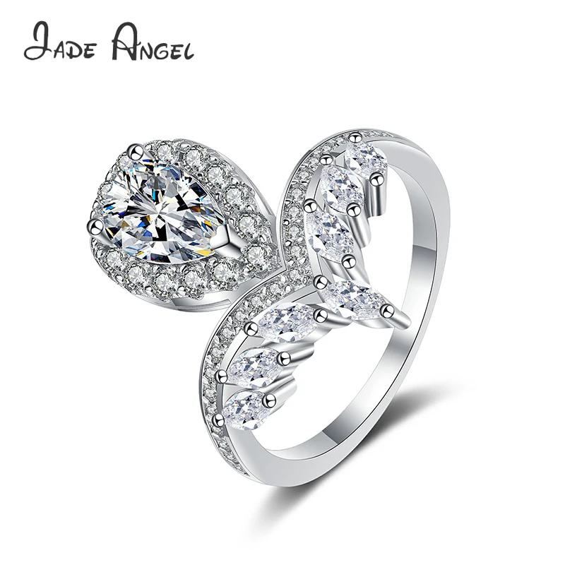 

JADE ANGEL S925 Silver Ring 1 Carat Female Personality Fashion Diamond Ring Proposal Shaped Mozan Diamond Wedding Ring