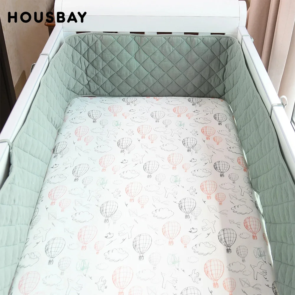 

Bumpers In The Crib Crepe Plaid One-Piece Cradle Cushion Baby Bed Bar Protection Beige Cotton Soft Sleeping Baby Bed Bumper