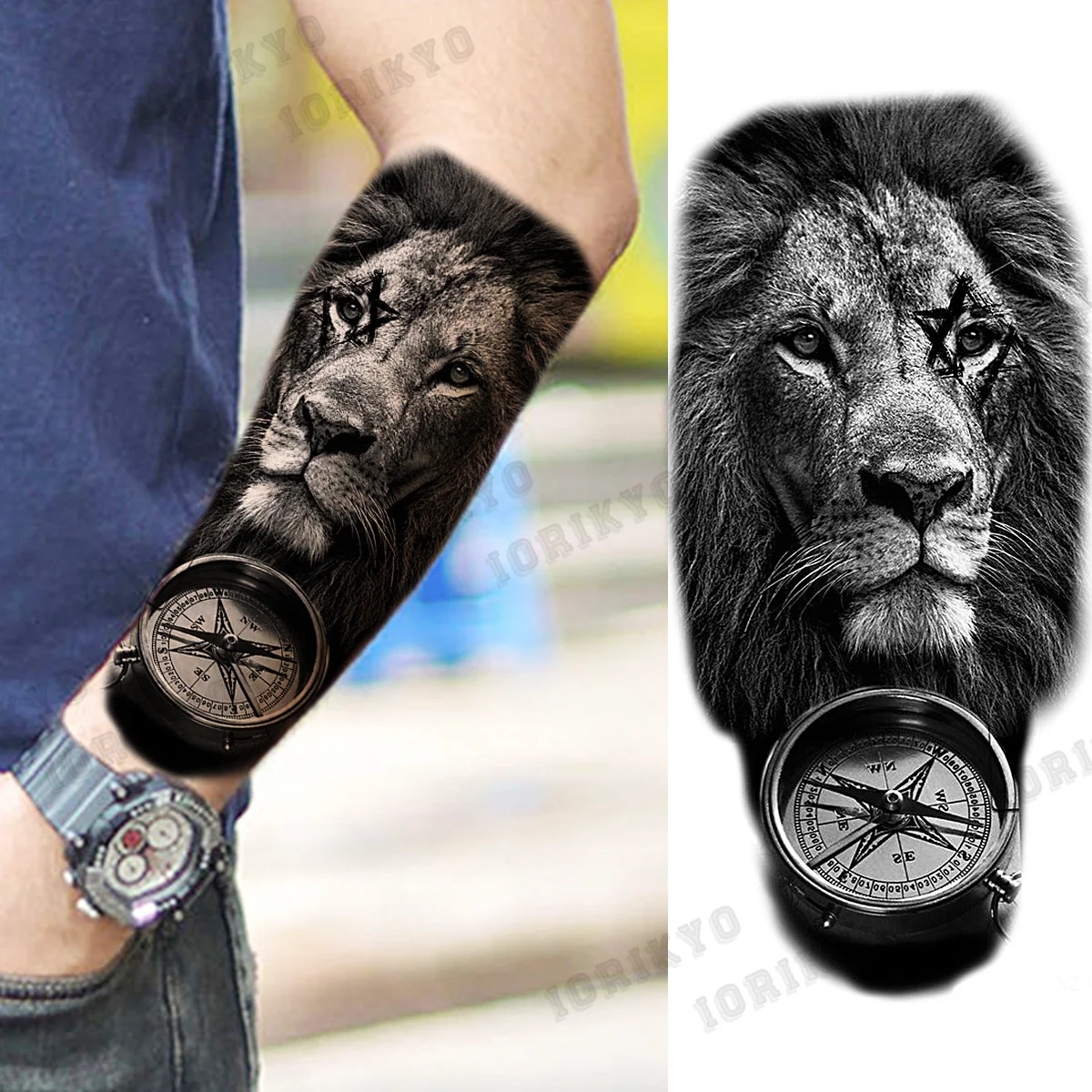 Реалистичная временная татуировка в виде льва и воина для мужчин взрослых с