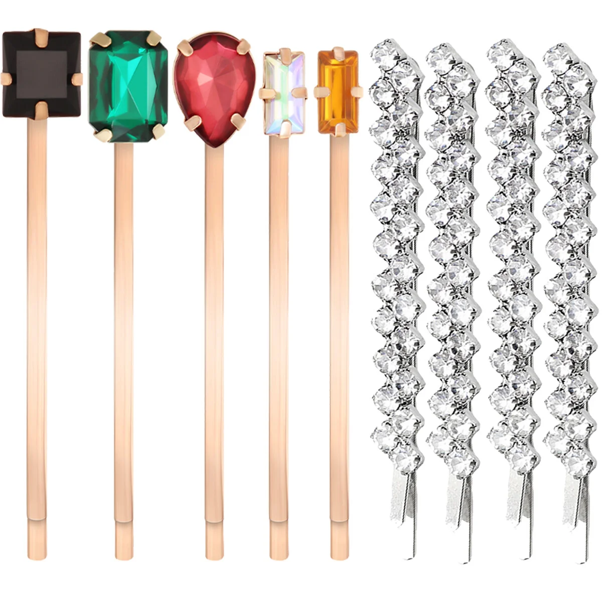 

2 Pairs Rhinestone Bobby Hairpins Metal Shiny Clear Rhinestones Clear Rhinestones Set for Wedding Elegant Hair Accessories (