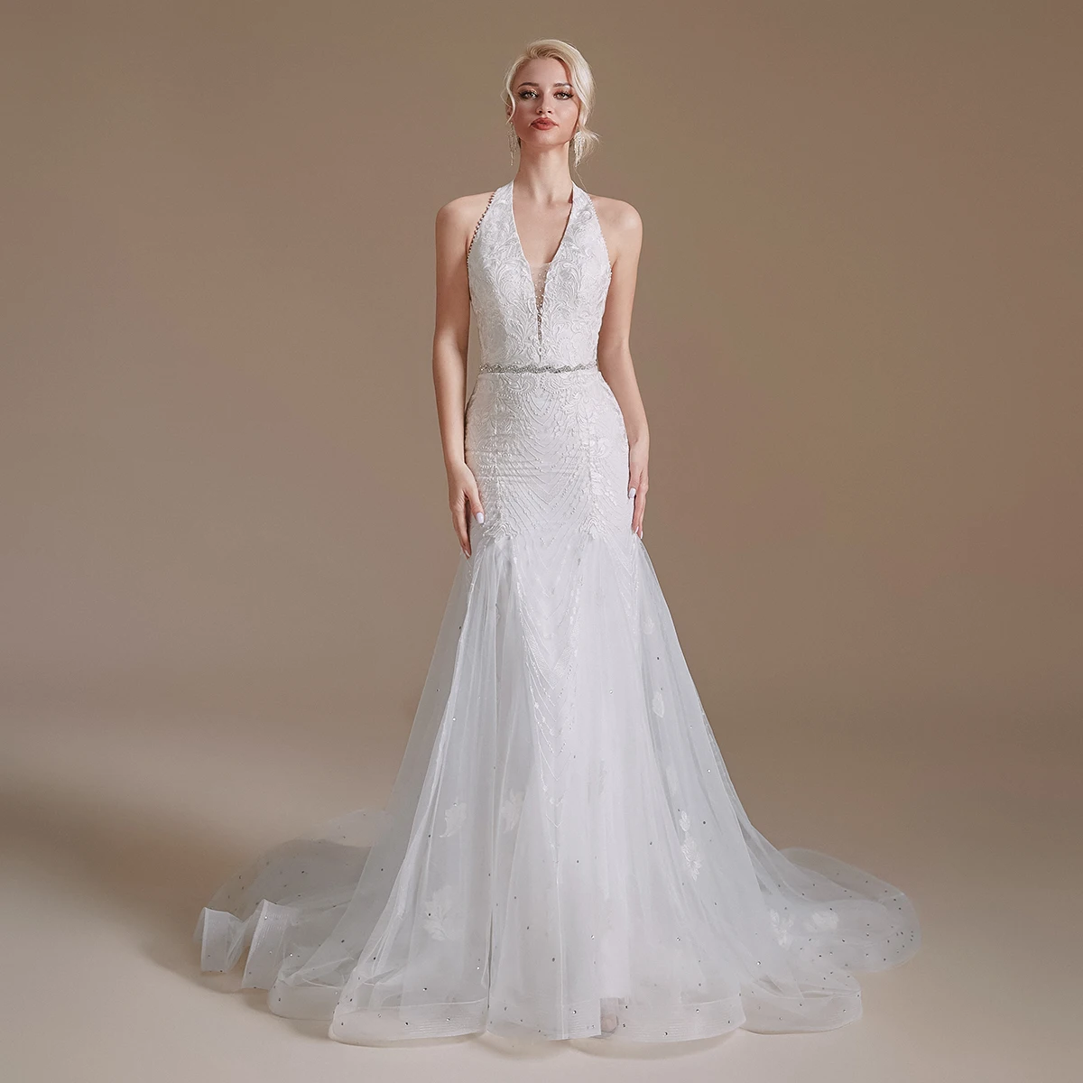 

Vestidos De Novia 2022 Lace Wedding Dresses For Women Sleeveless V-Neck Beads Crystal Custom Bridal Gowns Mariage Bride Dresses