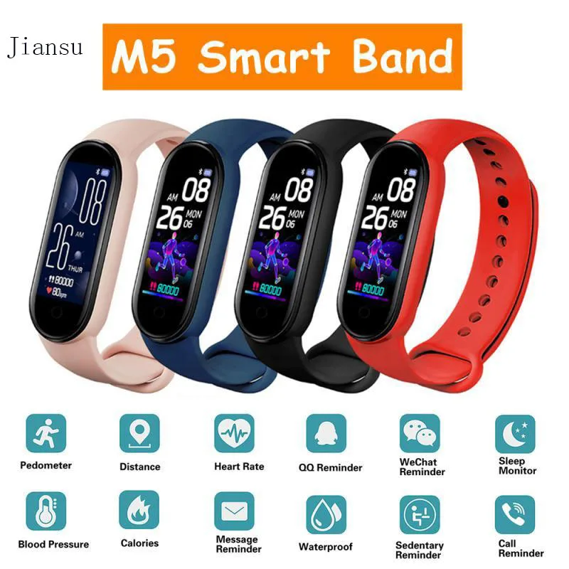 

M5 IP67 Waterproof Smart Band Fitness Tracker Bracelet Heart Rate Blood Pressure Pedometers with Bluetooth Function