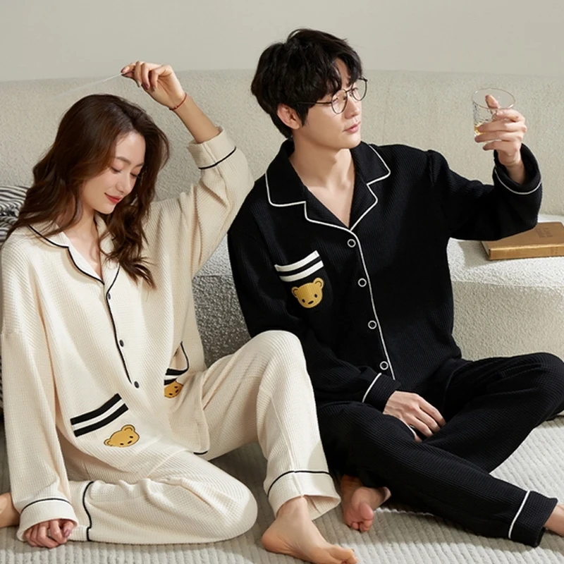 QUHENG Newest Pajamas Men Sets for Cotton Autumn Winter Thick Warm Long Sleeve Trousers Sleepwear Women Set Home Clothing