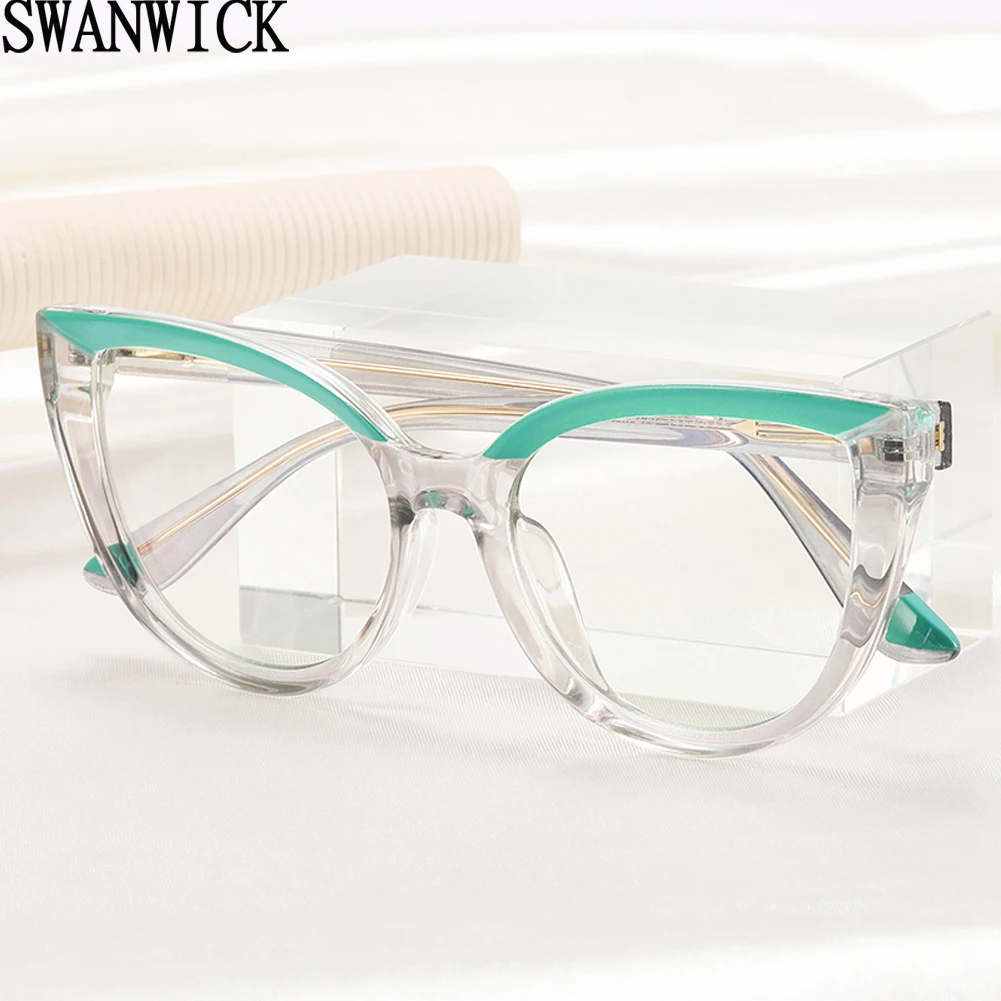 

Swanwick women anti blue light blocking glasses tr90 clear lens acetate cat eye glasses frames optical black leopard gift items