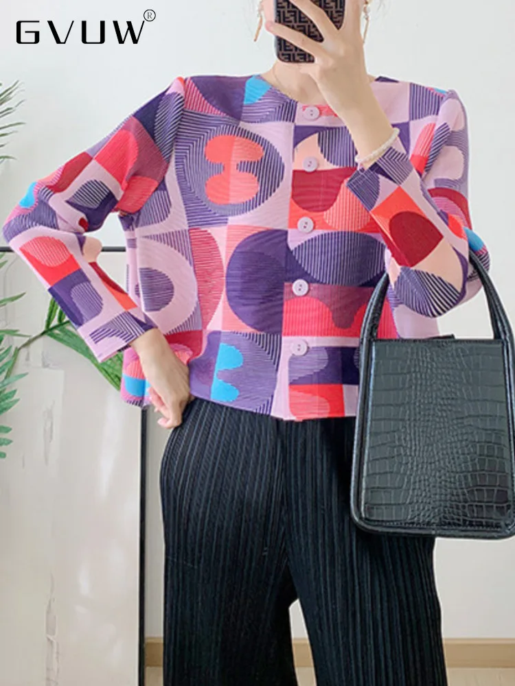 

Женское Плиссированное пальто GVUW с принтом, осенняя Повседневная Женская куртка свободного кроя с круглым вырезом и длинным рукавом, 17G0997