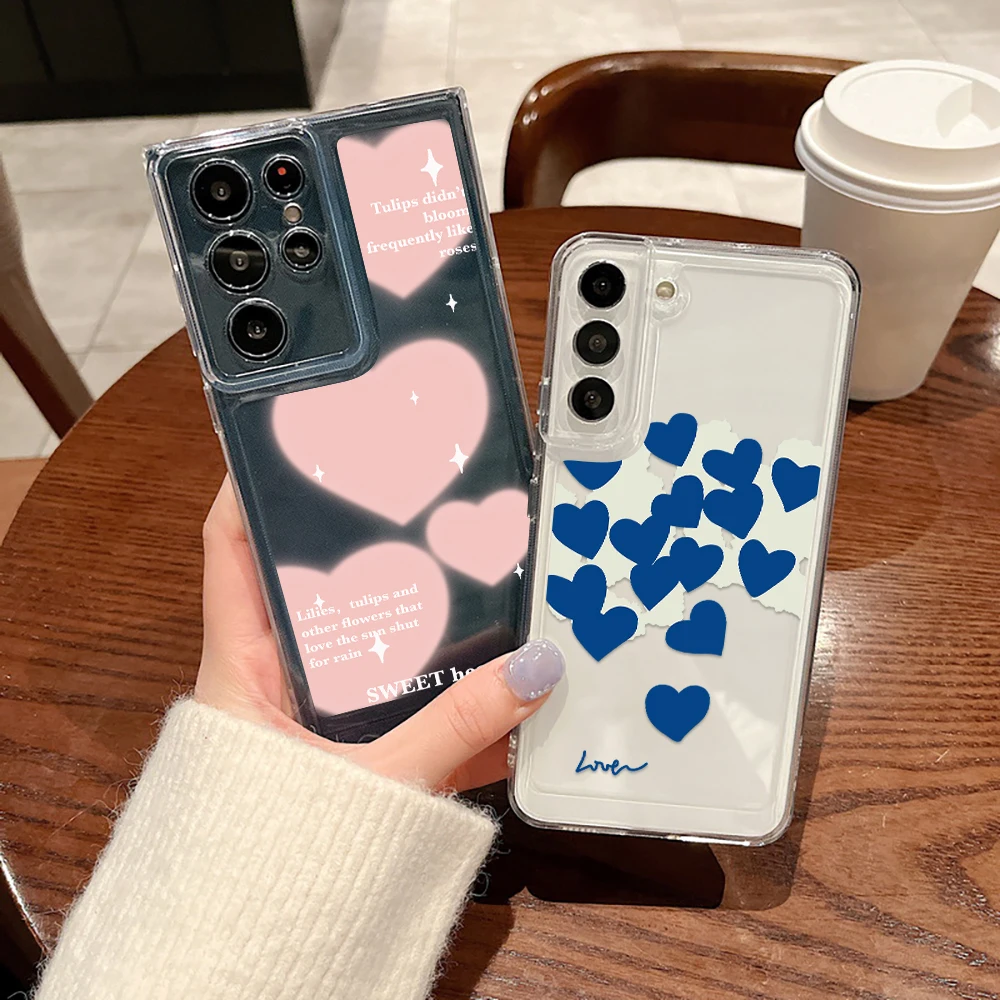 

Love Heart Coque for Samsung Galaxy S23 S22 S21 Ultra S20Ultra S21Plus S20 FE Plus 5G Luxury Transparent Soft Phone Case
