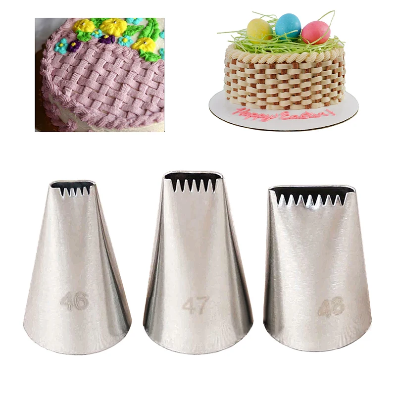 

3pcs Kniting Icing Piping Nozzles 46/47/48 Stainless Steel Cupcake Cream Pastry Tips Cake Fondant Decorating Tools