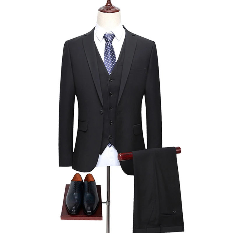 

Классические мужские свадебные костюмы, смокинг, жилет, брюки, синего цвета, 6XL, 3 шт., мужской деловой пиджак, Терно для жениха, костюмы для му...