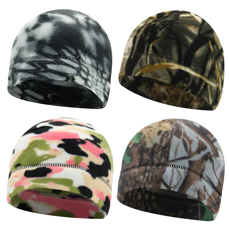 Купи Camo Polar Fleece Caps Men Winter Warm Outdoor Sports Skiing Cycling Cap Unisex Beanie Cap Windproof Motorcycle Bike Hat Caps за 172 рублей в магазине AliExpress