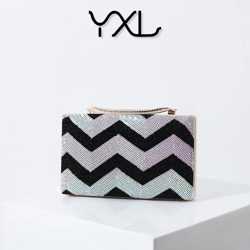 

2021 new Sequin water ripple Dinner Bag multicolor optional women's hand bag evening party dress chain bag
