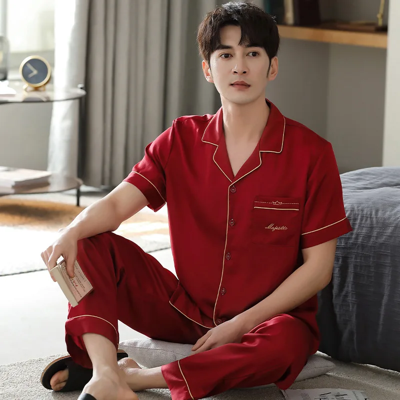 

Men 2PCS Pajamas Sets Simple Turn-Down Collar Suit Pyjamas Sleepwear Nightwear Underwear Casual Home Wear Clothes