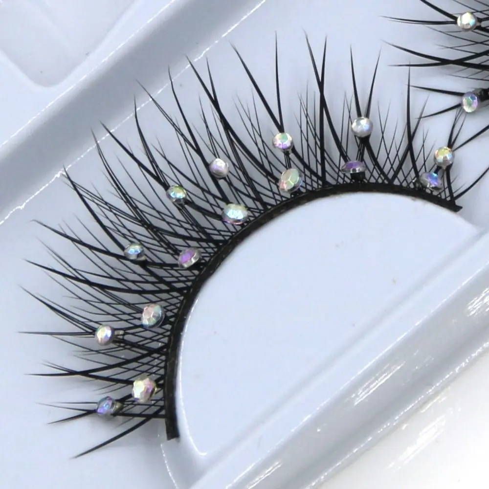 Ful Wedding Rhinestone Laser False Eyelashes Diamond Manga Nautral Look Lashes Shiny Spiky Anime Fake Eyelashes