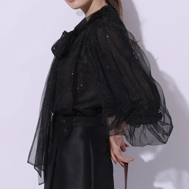 Элегантные рубашки в японском стиле с бантом на шнуровке милая вуаль-фонарь