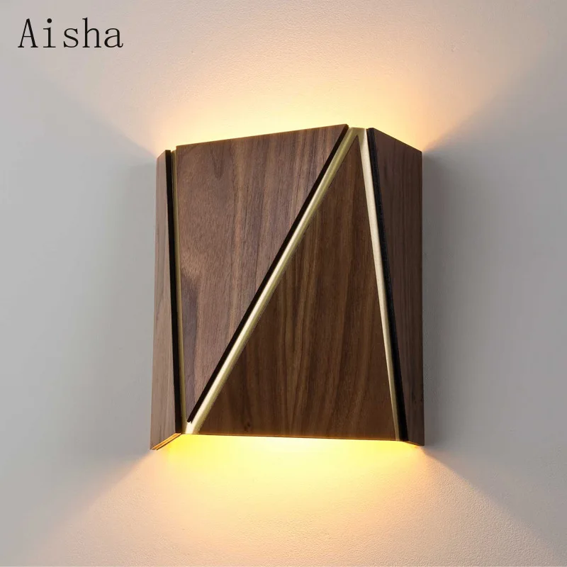 Quiet Wind Walnut Wall Lamp Japanese Solid Wood Sconces for Living Room Bedroom Closet Bedside Background Wall Hotel Hall Light