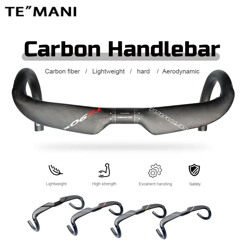Фото Руль для шоссейного велосипеда TEMANI Full Carbon Aero, 400-440 мм, с внутренней проводкой тросов, для соревнований №1