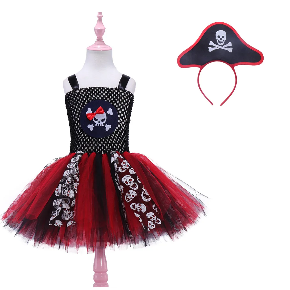 

Halloween Carnival Party Costume for Girls Children's Cosplay Dress +Headgear Skull Teens Pirate Clothes for 2-12Y Dancing Suit