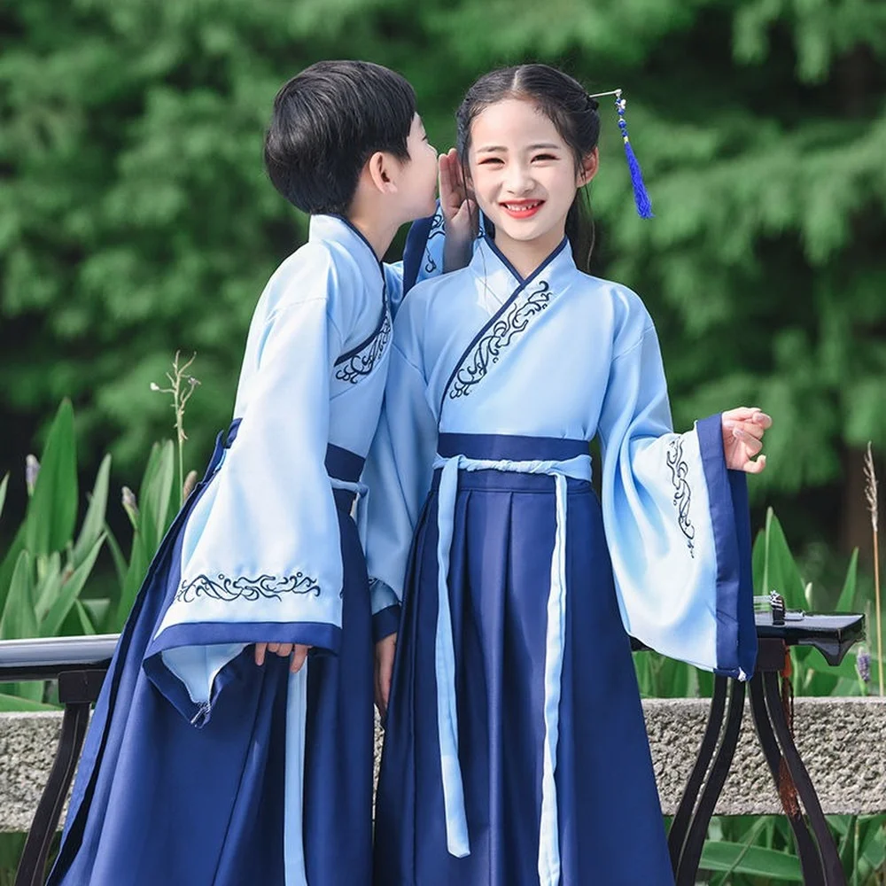 

Костюм на Хэллоуин для детей, традиционный китайский Школьный костюм ханьфу для мальчиков и девочек, одежда для учеников, представлений, Ко...