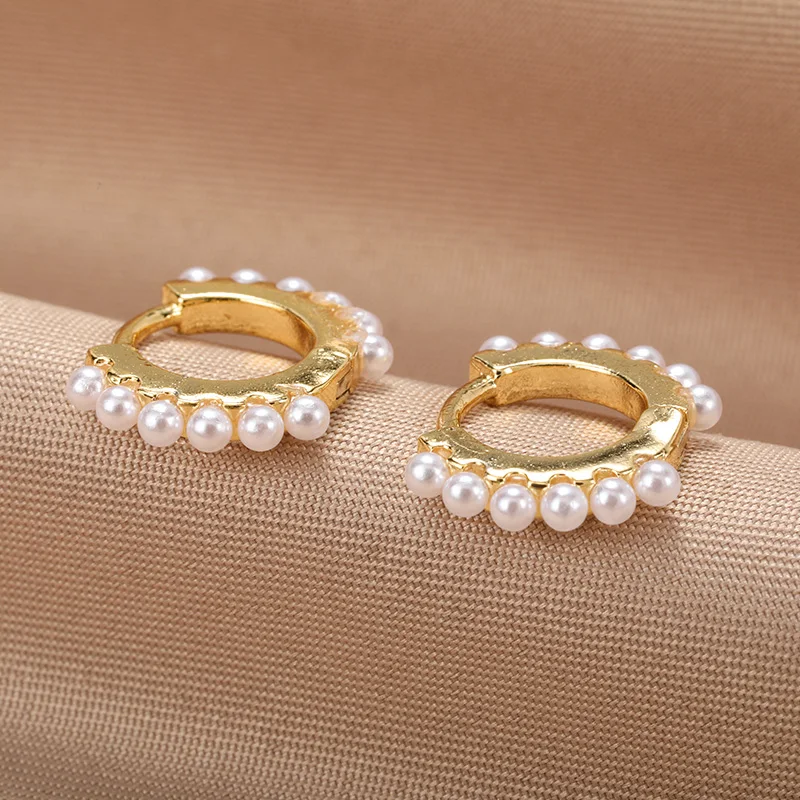 Vintage Pearl Stainless Steel Hoop Earrings For Women 2023 Trending Circle Fashion Korean Jewelry Female Ear Rings Accessories