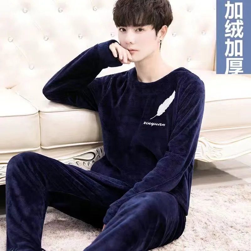 Pajamas Set Man Casual Sleepwear Thick Flannel Cartoon Full Length Pyjama Women's Winter Warm Fashion Homewear Big Siz