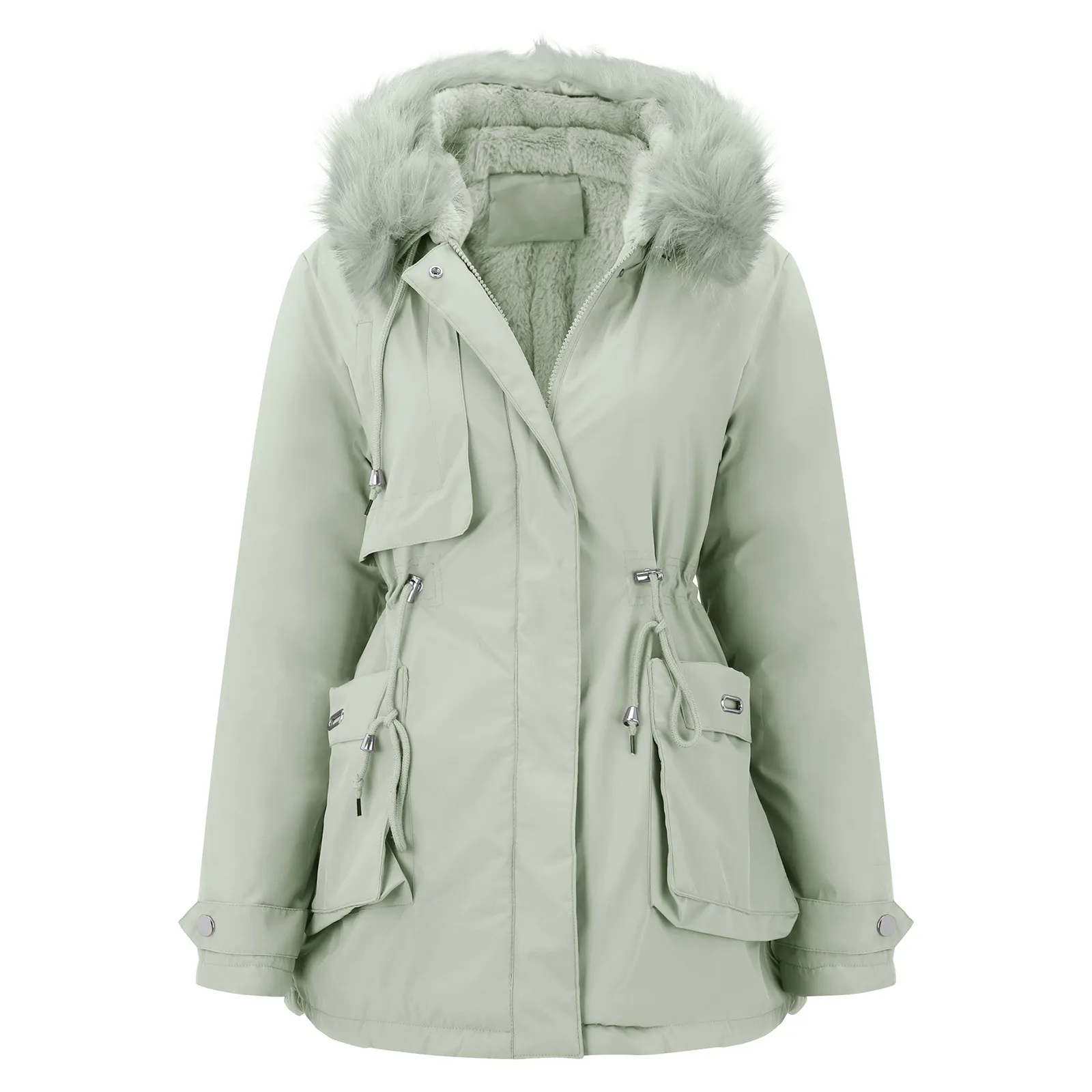 Hooded Women Winter Coat Parka Thick Padded Outerwear Coat Lapel Collar Long Sleeve Jacket Casual Thicken Coat Jacket Warm Parka
