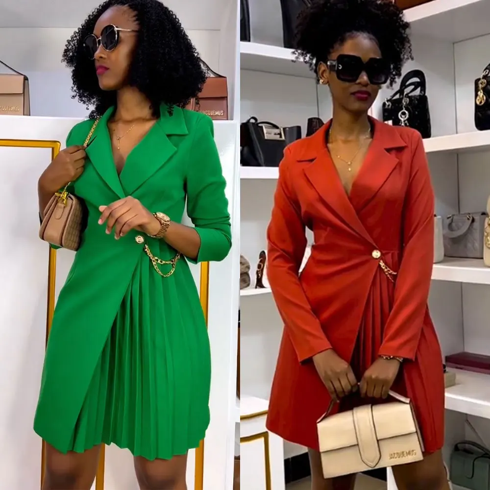 

Casual Ruched Blazer Mini Dress Women Solid Pleated Irregular Party Work Business Dress Women