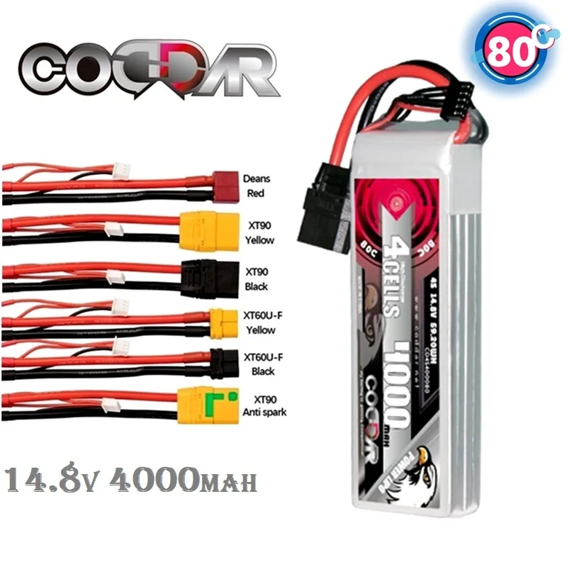 

CODDAR MAX 160C 4S 80C 14.8V 4000mAh Lipo Battery For RC Helicopter Quadcopter FPV Racing Drone Car Parts Rechargeable Battery