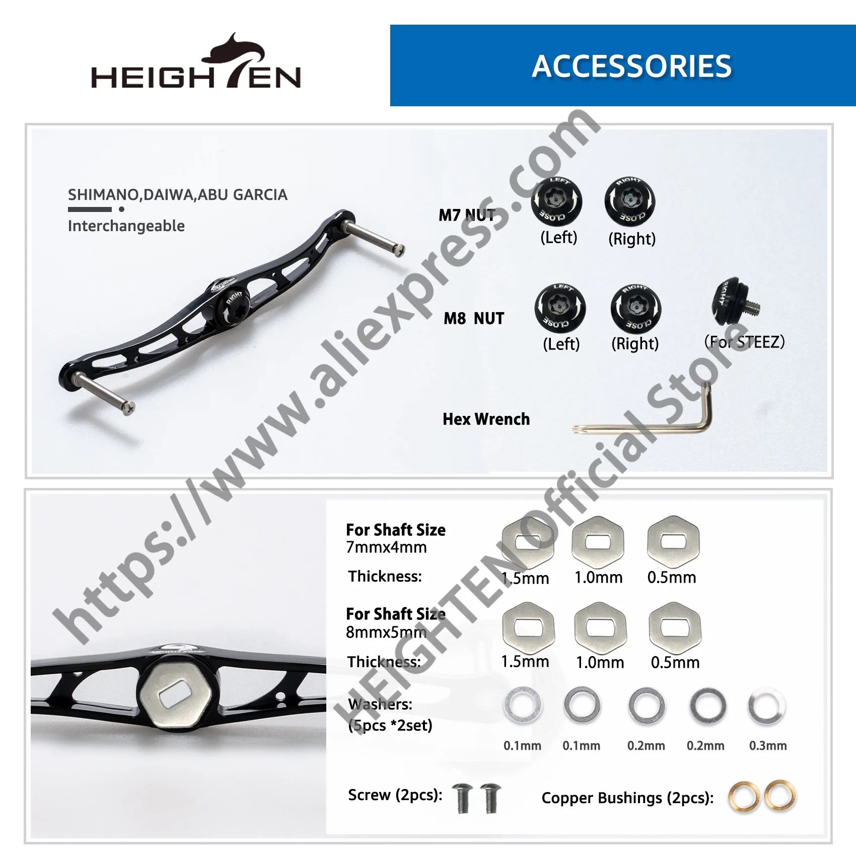 HEIGHTEN Baitcasting Reel Handle 88mm/115mm/130mm Without Knob For Shimano & Daiwa Abu Bait Reel