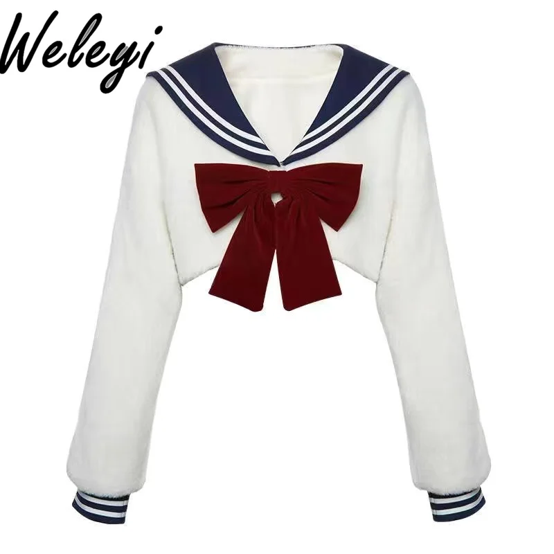 Осенне-зимнее милое платье милая короткая пушистая куртка с капюшоном и заячьими