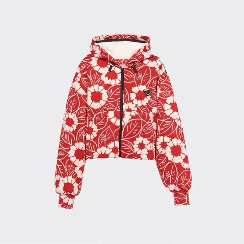 

Women's Coat 2022 Spring And Summer New Triangle Logo Chrysanthemum Print Top Casual Fashion All-match Short Hooded Jacket Coat